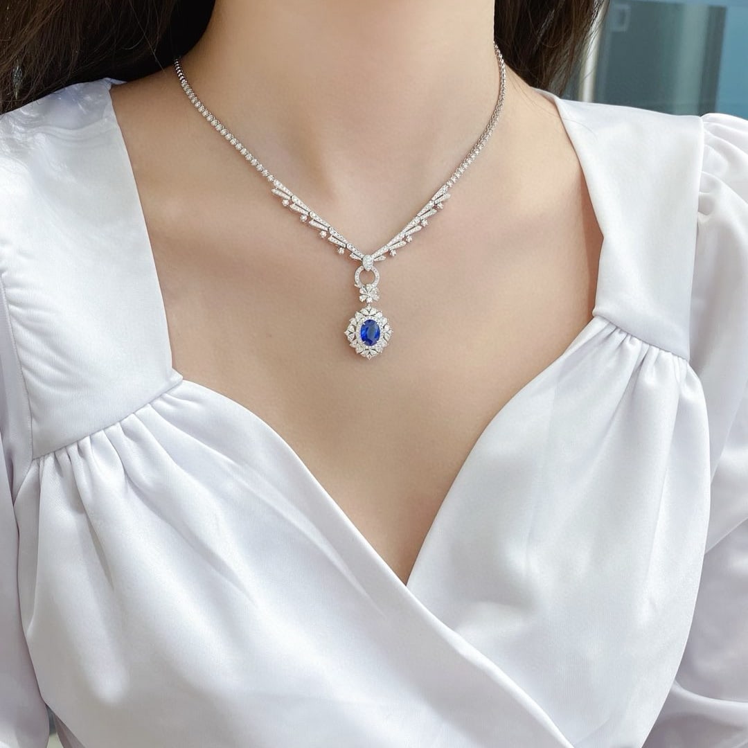14k Gold 3.49 Ctw Natural Sapphire & Diamond Pendant( Without Chain ) - 4