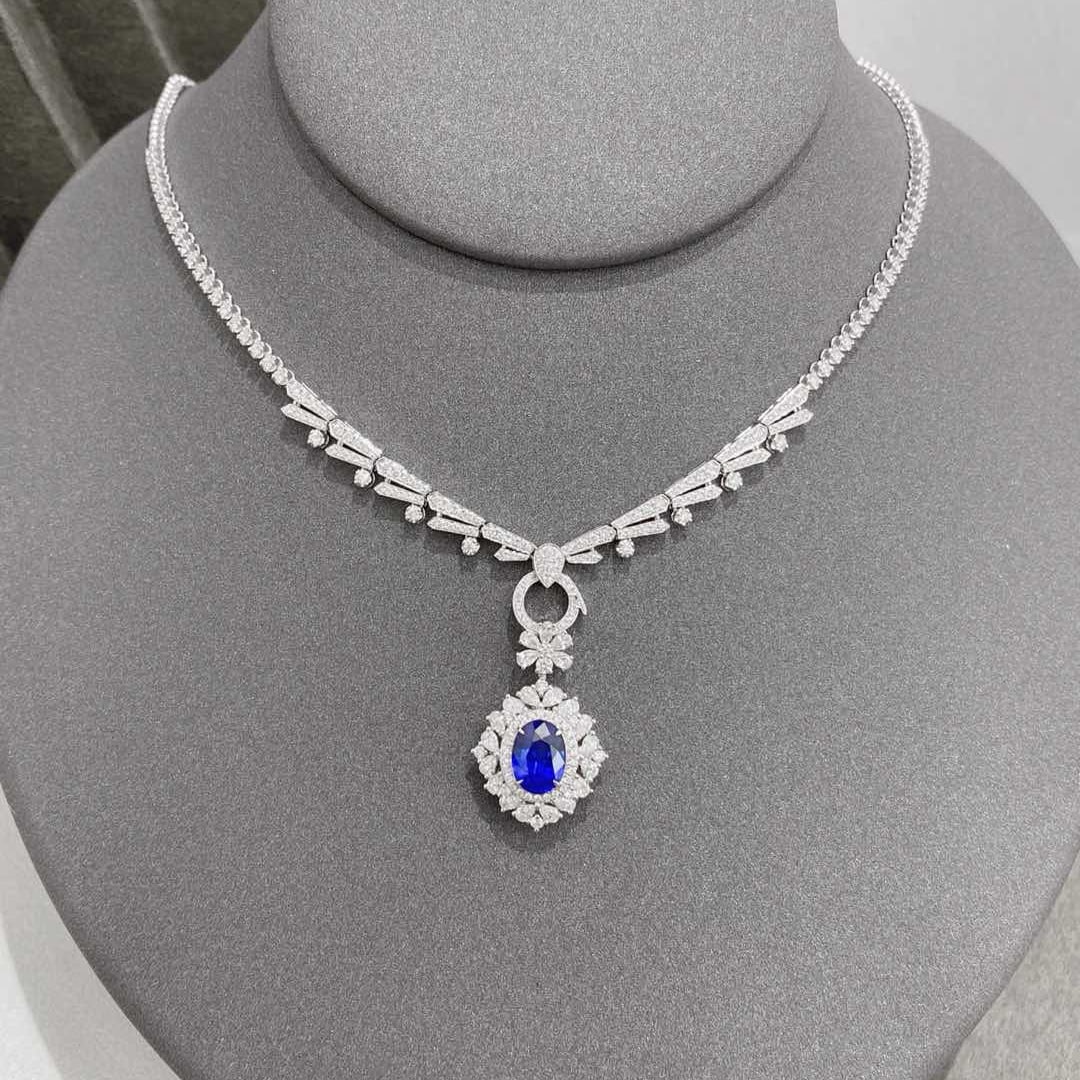 14k Gold 3.49 Ctw Natural Sapphire & Diamond Pendant( Without Chain ) - 5