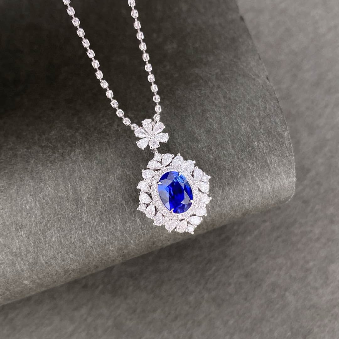 14k Gold 3.49 Ctw Natural Sapphire & Diamond Pendant( Without Chain ) - 6