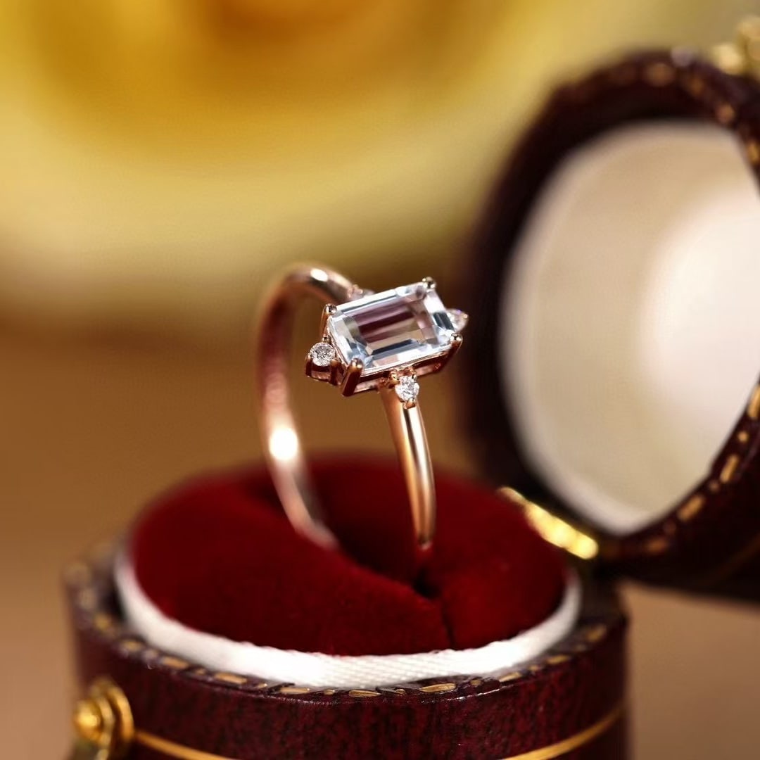 14k Gold 0.55 Ctw Natural Aquamarine & Diamond Ring - 3