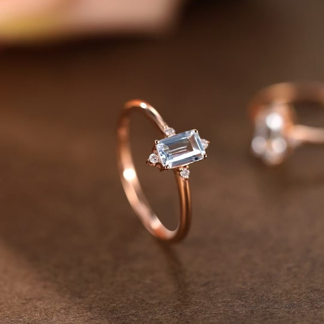 14k Gold 0.55 Ctw Natural Aquamarine & Diamond Ring - 6