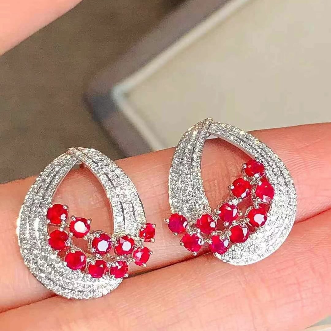 14k Gold 2.17 Ctw Natural Ruby & Diamond Earrings - 2