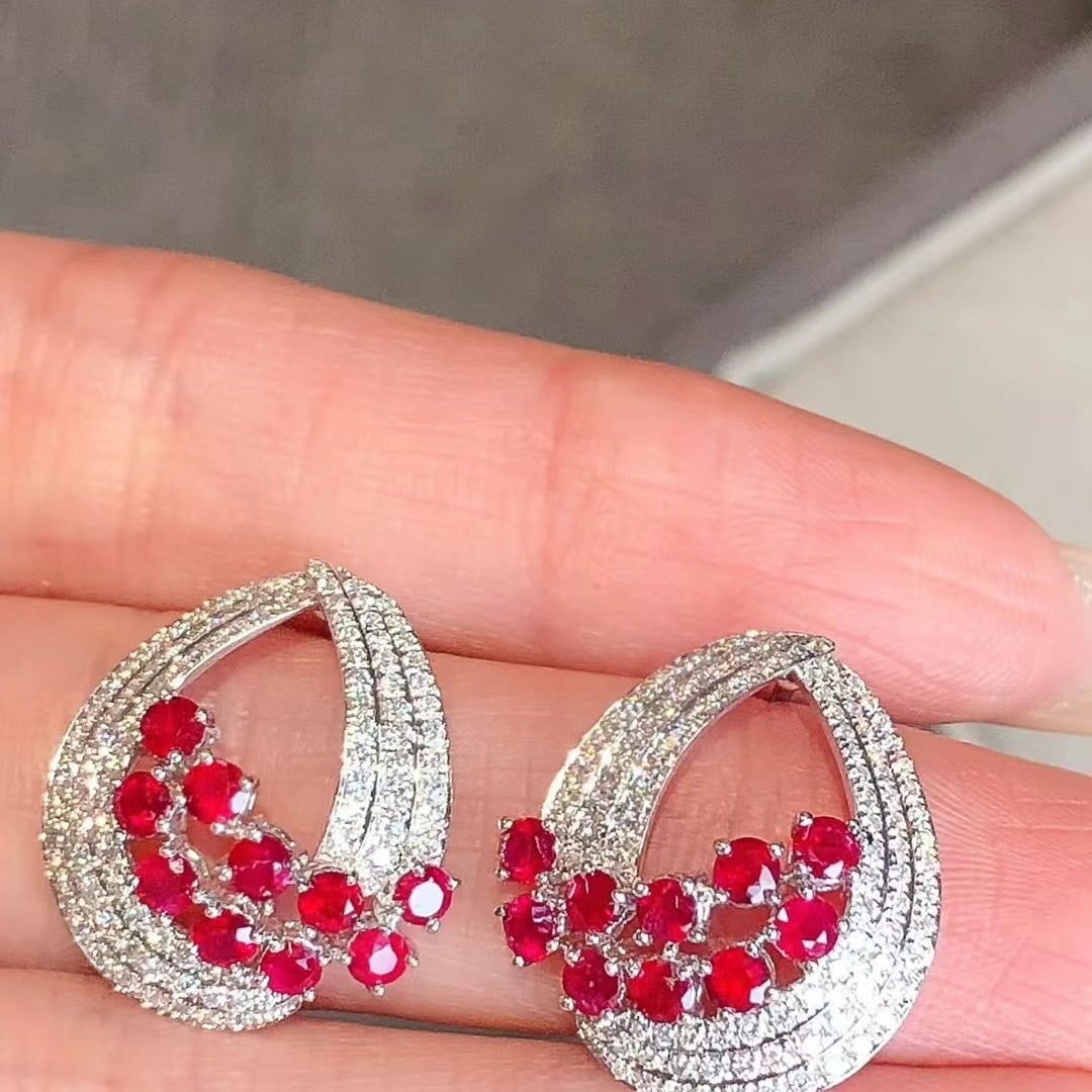 14k Gold 2.17 Ctw Natural Ruby & Diamond Earrings - 4