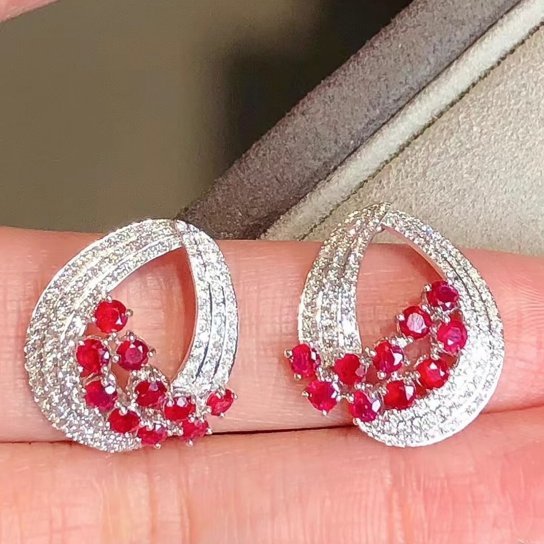 14k Gold 2.17 Ctw Natural Ruby & Diamond Earrings - 5