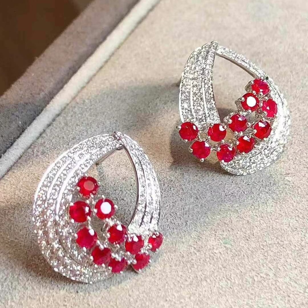 14k Gold 2.17 Ctw Natural Ruby & Diamond Earrings - 6