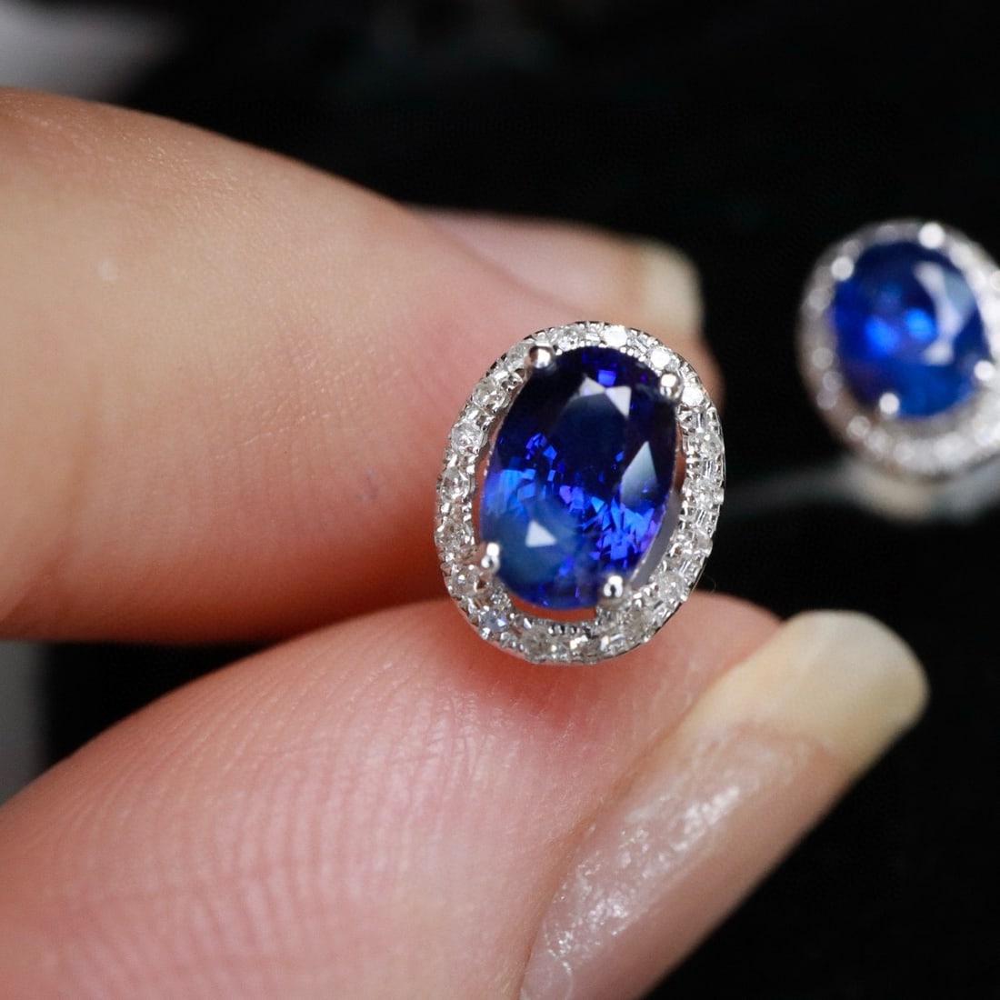 14k Gold 1.38 Ctw Natural Sapphire & Diamond Earrings - 4