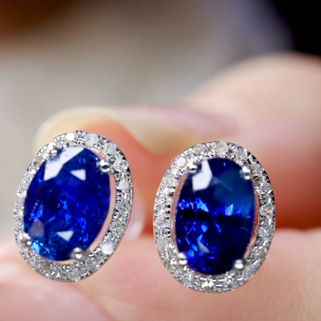 14k Gold 1.38 Ctw Natural Sapphire & Diamond Earrings - 6