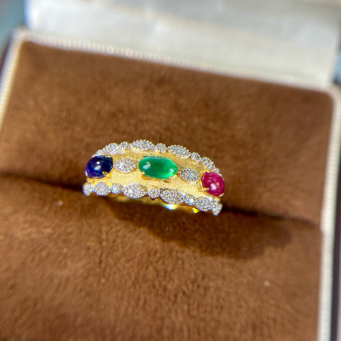 14k Gold 1.4 Ctw Natural Emerald & Ruby & Sapphire & Diamond Ring - 2
