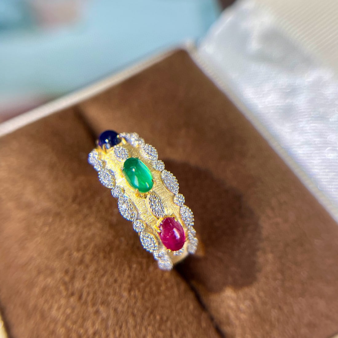 14k Gold 1.4 Ctw Natural Emerald & Ruby & Sapphire & Diamond Ring - 5