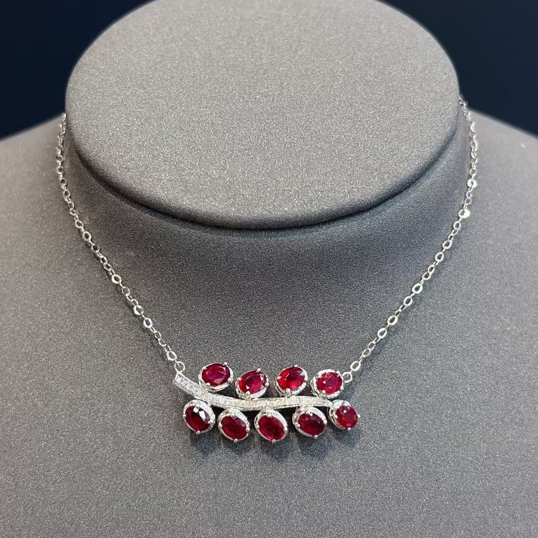 14k Gold 2.00 Ct Vivid Red Natural Ruby & Diamond Necklace - 3