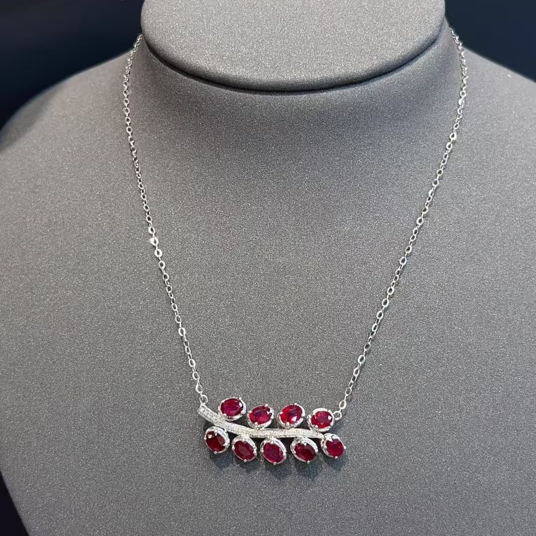 14k Gold 2.00 Ct Vivid Red Natural Ruby & Diamond Necklace - 4