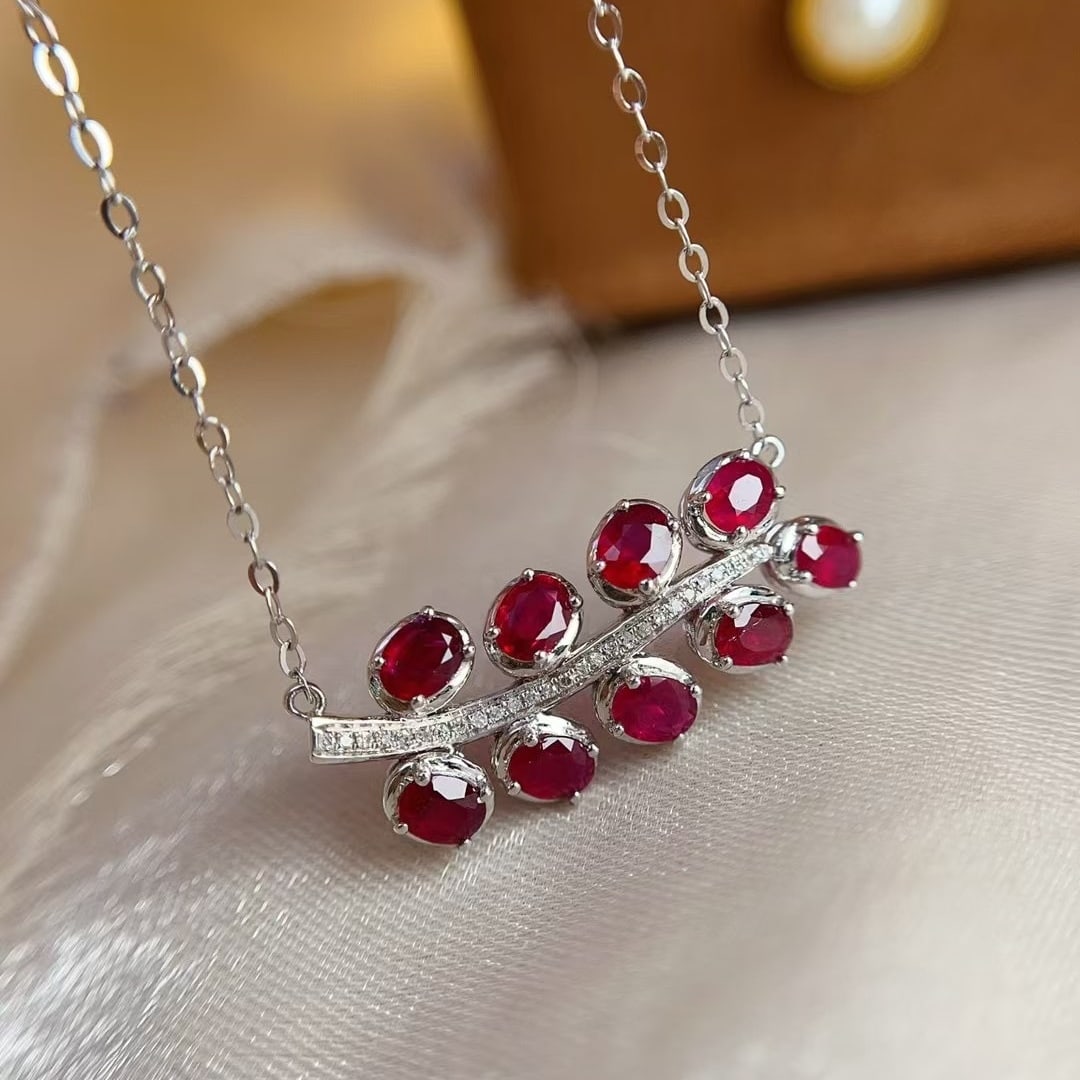 14k Gold 2.00 Ct Vivid Red Natural Ruby & Diamond Necklace - 5