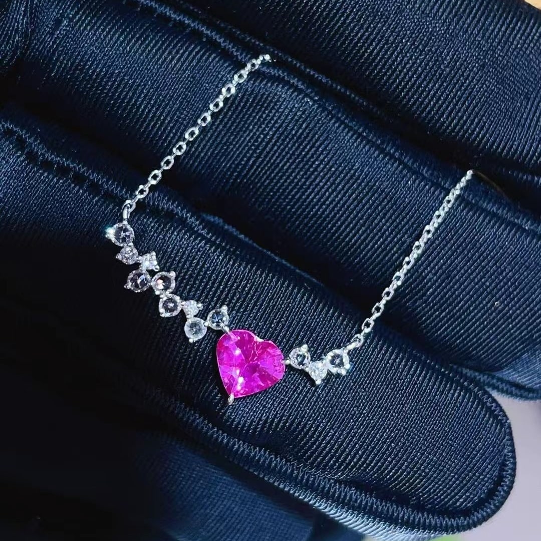 14k Gold 1 Ct Natural Ruby & Diamond & Sapphire Necklace - 2