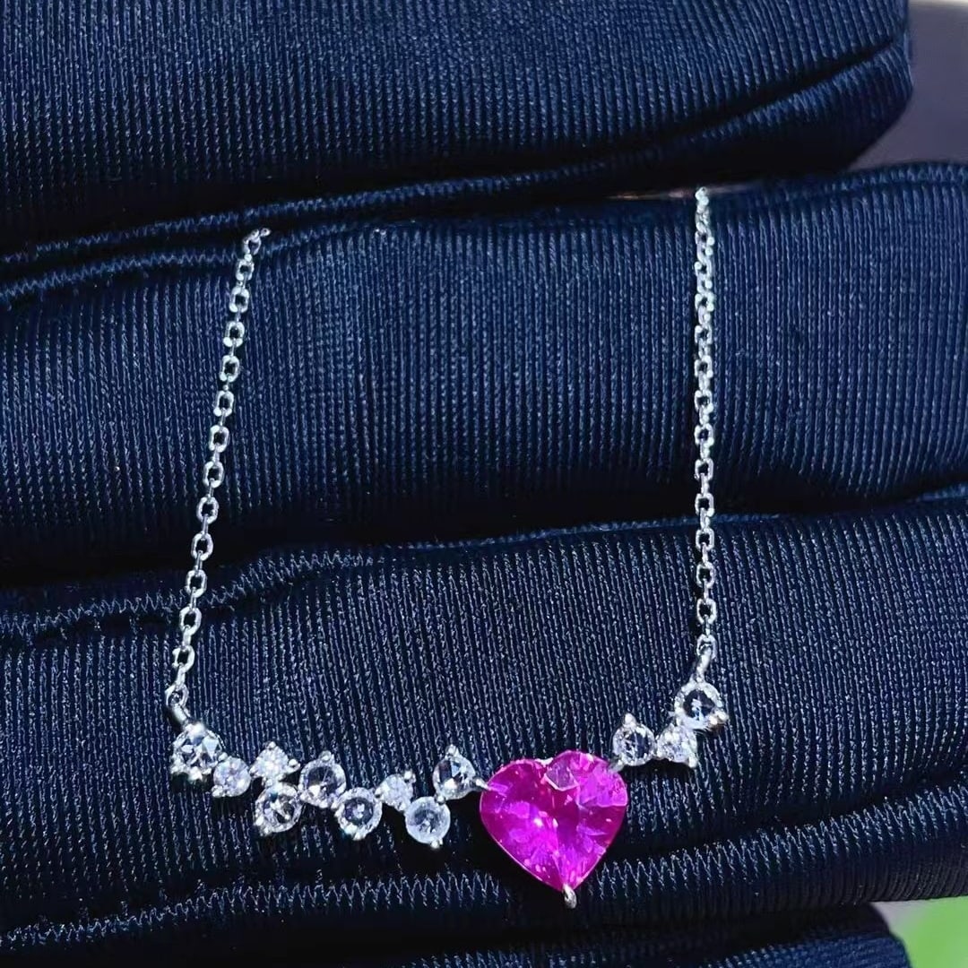 14k Gold 1 Ct Natural Ruby & Diamond & Sapphire Necklace - 3
