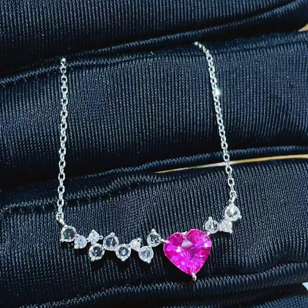 14k Gold 1 Ct Natural Ruby & Diamond & Sapphire Necklace - 5