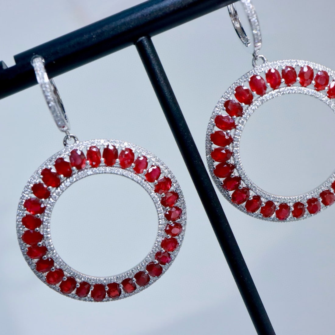 14k Gold 8.57 Ctw Natural Ruby & Diamond Earrings - 5