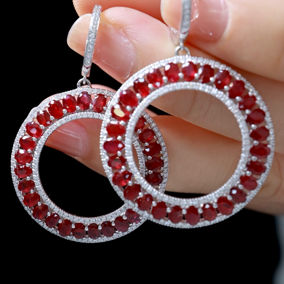 14k Gold 8.57 Ctw Natural Ruby & Diamond Earrings - 7
