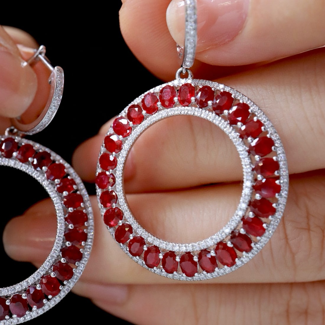 14k Gold 8.57 Ctw Natural Ruby & Diamond Earrings - 8