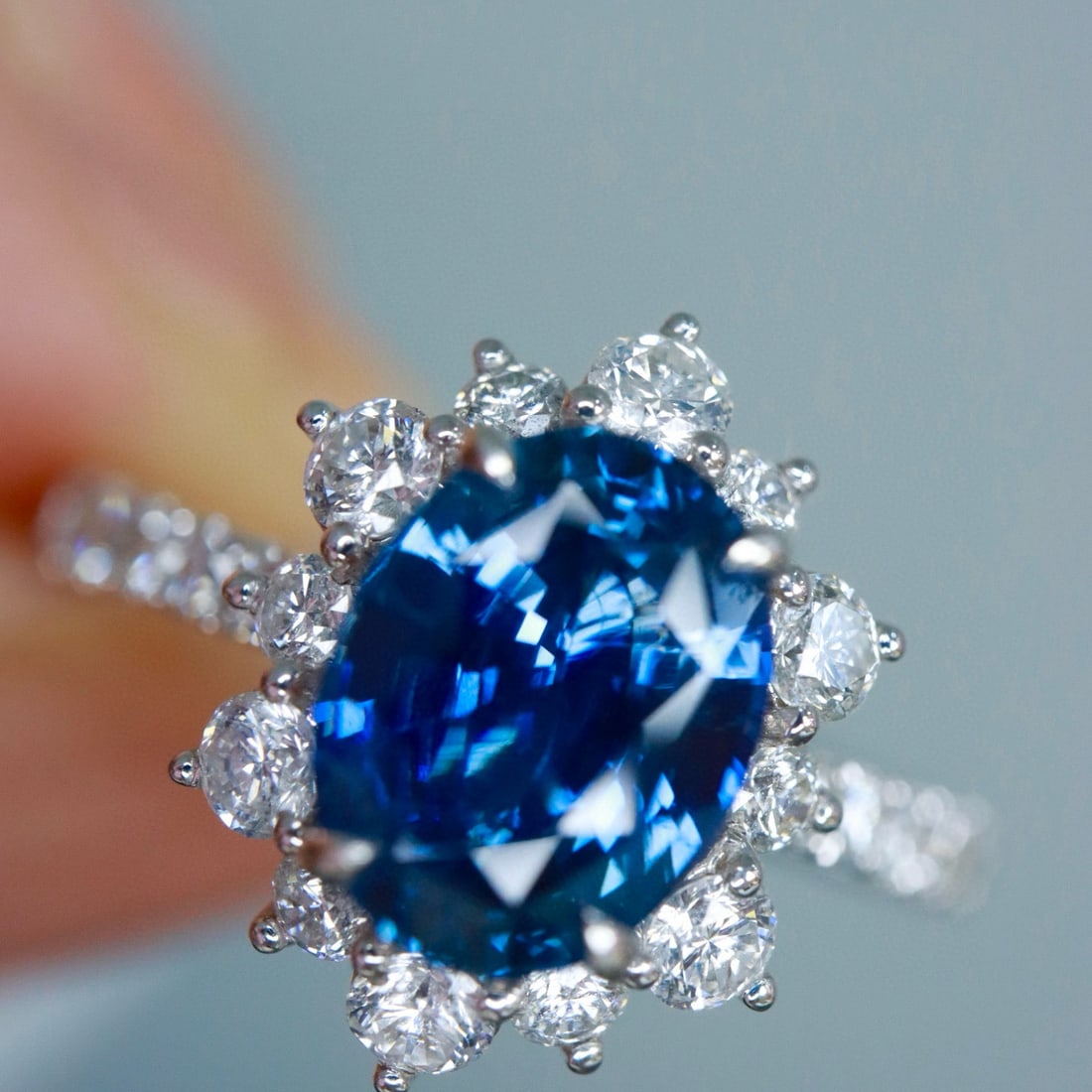 14k Gold 2.12 Ctw Natural Sapphire & Diamond Ring: Ref:231000382 // gold content:14k gold // ring size:7. 25us // // main gemstone:sapphire // shape:oval // carat weight:1. 46ct // color:blue // treatment:natural // // adjacent gemstone 2 : diamond //