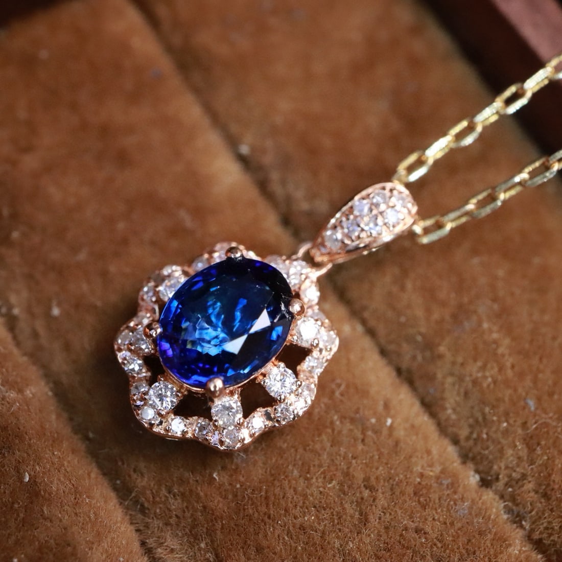 14k Gold 1.08 Ctw Natural Sapphire & Diamond Pendant( Without Chain ) - 2