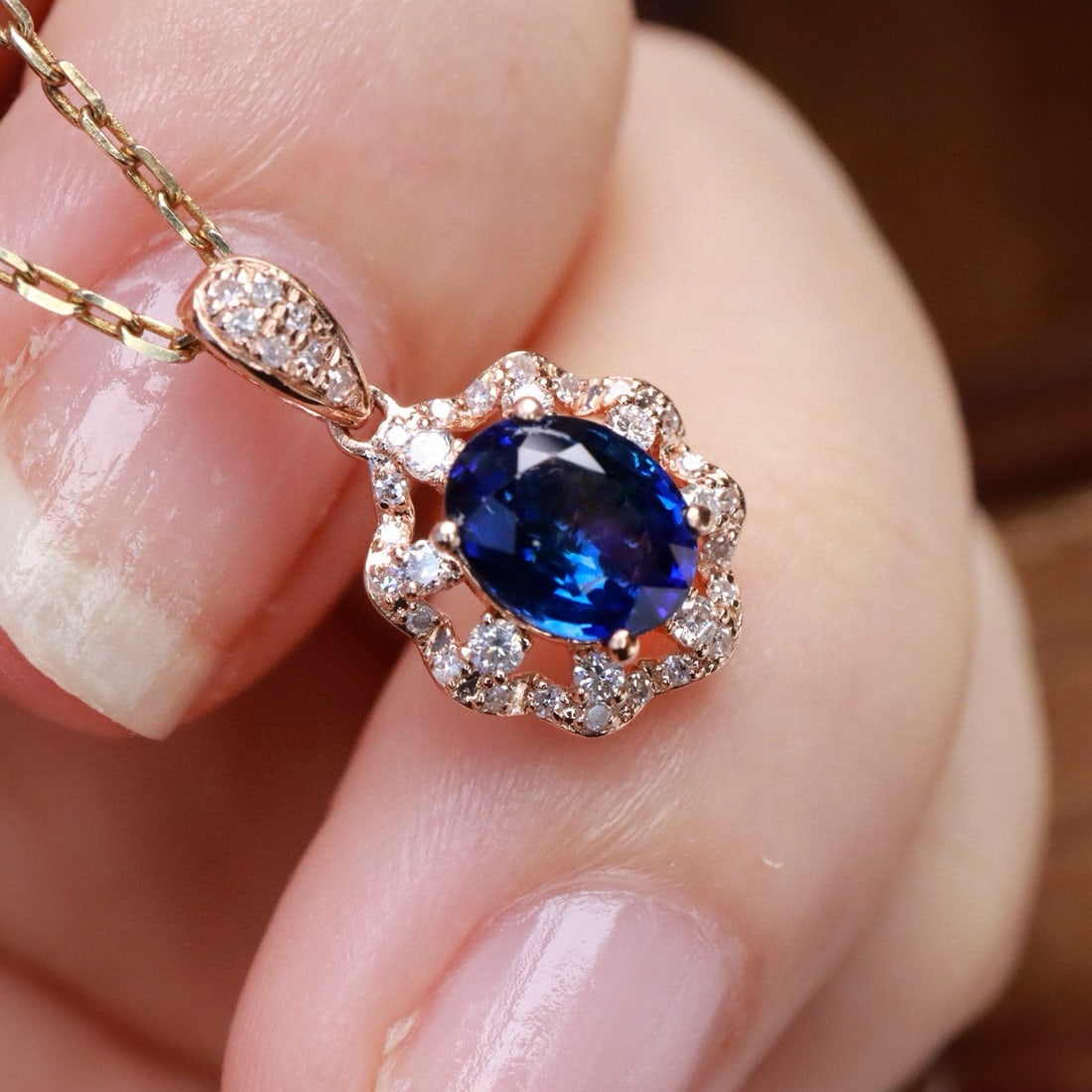 14k Gold 1.08 Ctw Natural Sapphire & Diamond Pendant( Without Chain ) - 3