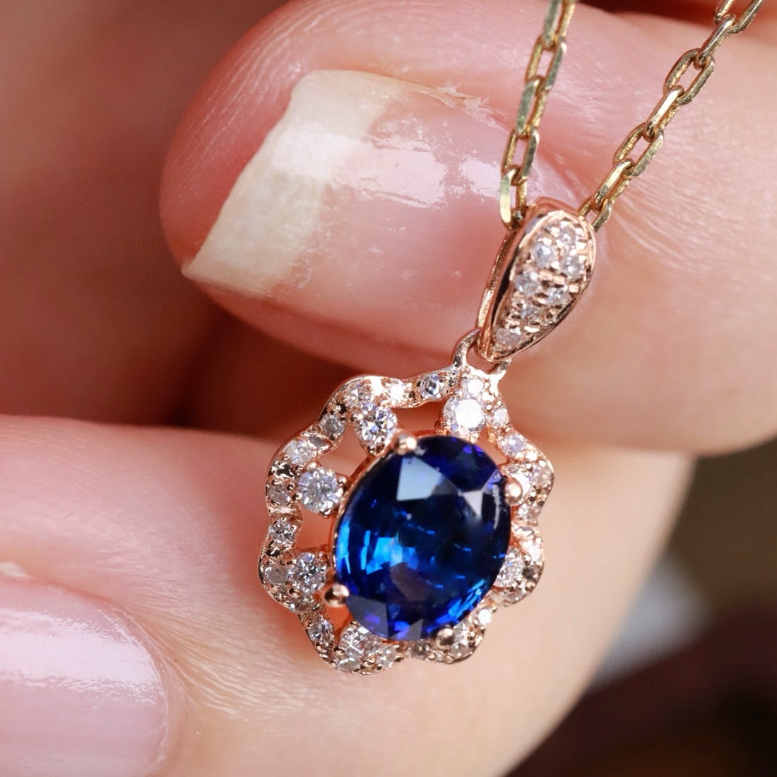 14k Gold 1.08 Ctw Natural Sapphire & Diamond Pendant( Without Chain ) - 4