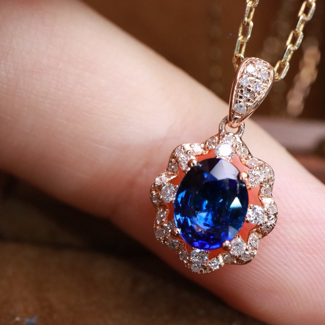 14k Gold 1.08 Ctw Natural Sapphire & Diamond Pendant( Without Chain ) - 5