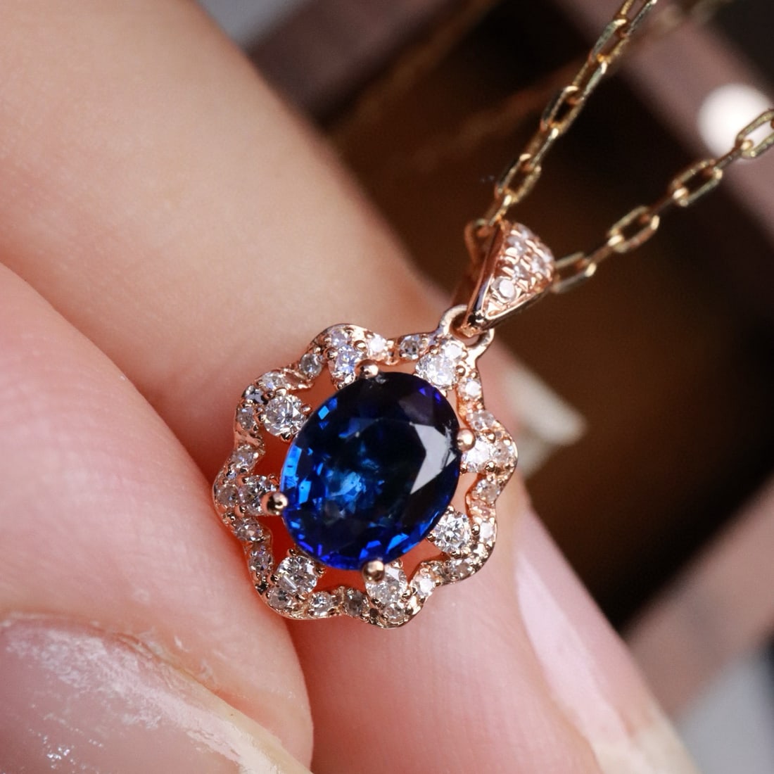 14k Gold 1.08 Ctw Natural Sapphire & Diamond Pendant( Without Chain ) - 6
