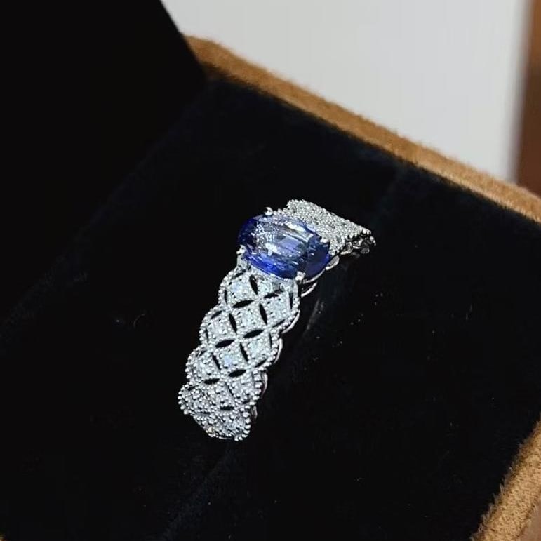 14k Gold 0.95 Ct Natural Sapphire & Diamond Ring - 3