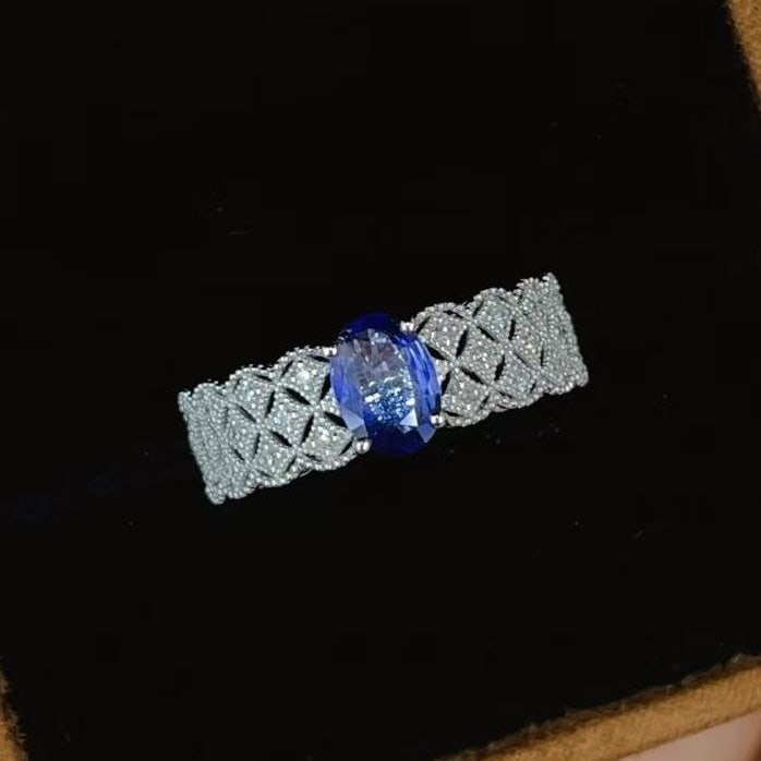 14k Gold 0.95 Ct Natural Sapphire & Diamond Ring - 5