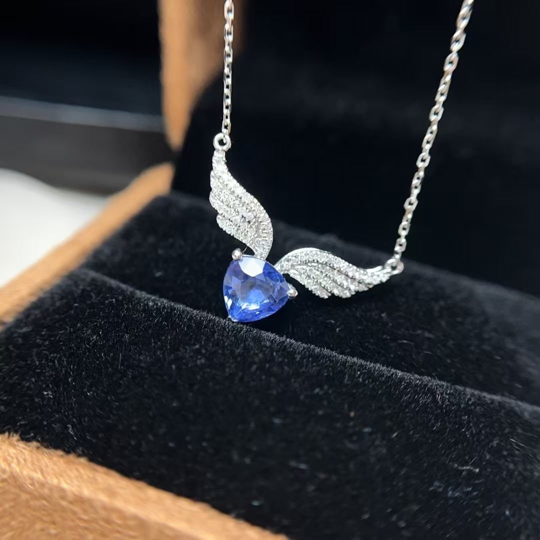 14k Gold 1.40 Ct Natural Sapphire & Diamond Necklace - 2