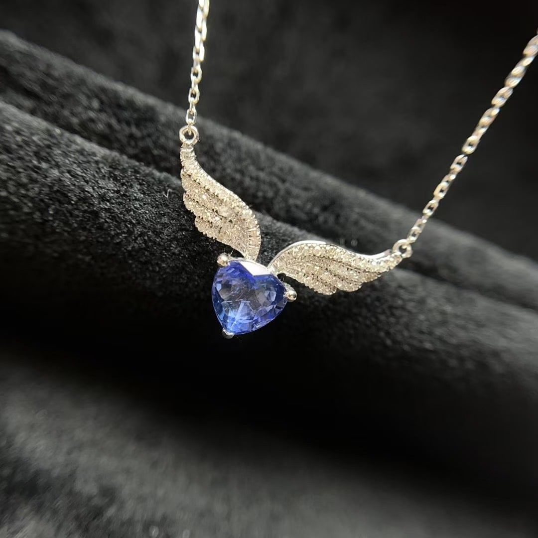 14k Gold 1.40 Ct Natural Sapphire & Diamond Necklace - 3
