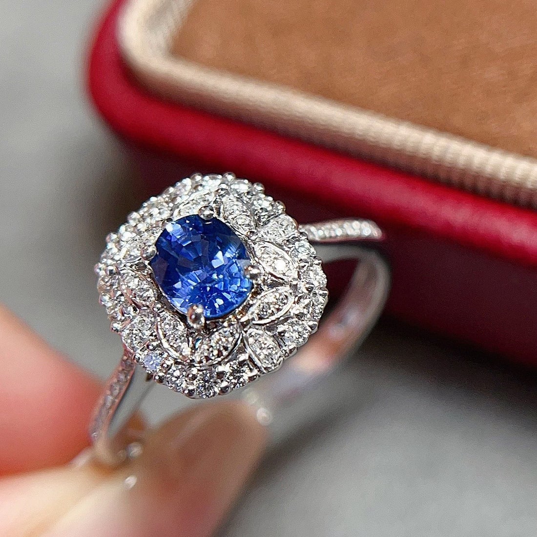 14k Gold 0.65 Ct Natural Sapphire & Diamond Ring - 5