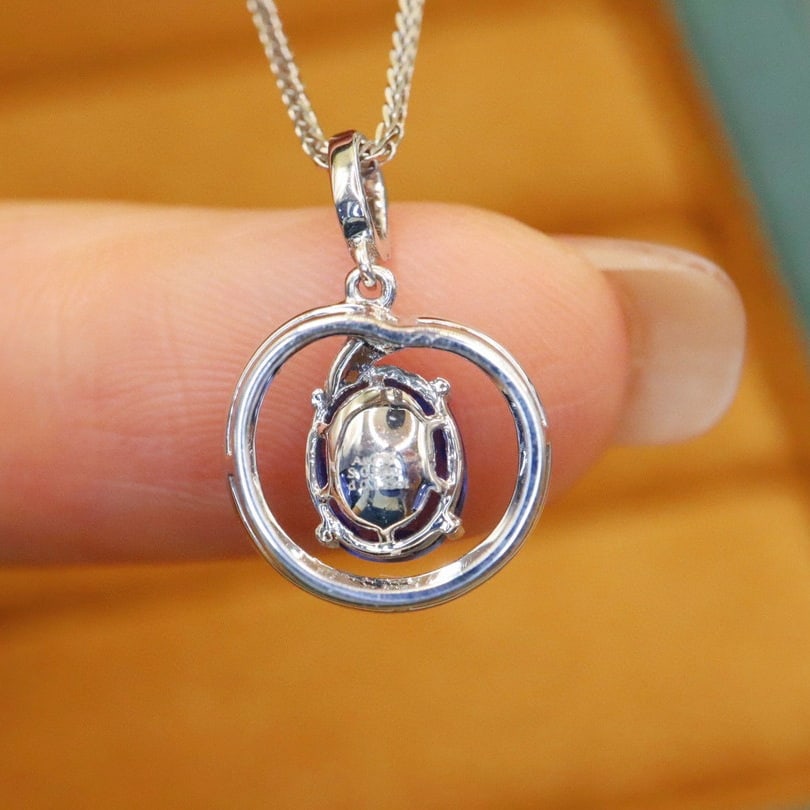 14k Gold 1.10 Ctw Natural Sapphire & Diamond Pendant( Without Chain ) - 3
