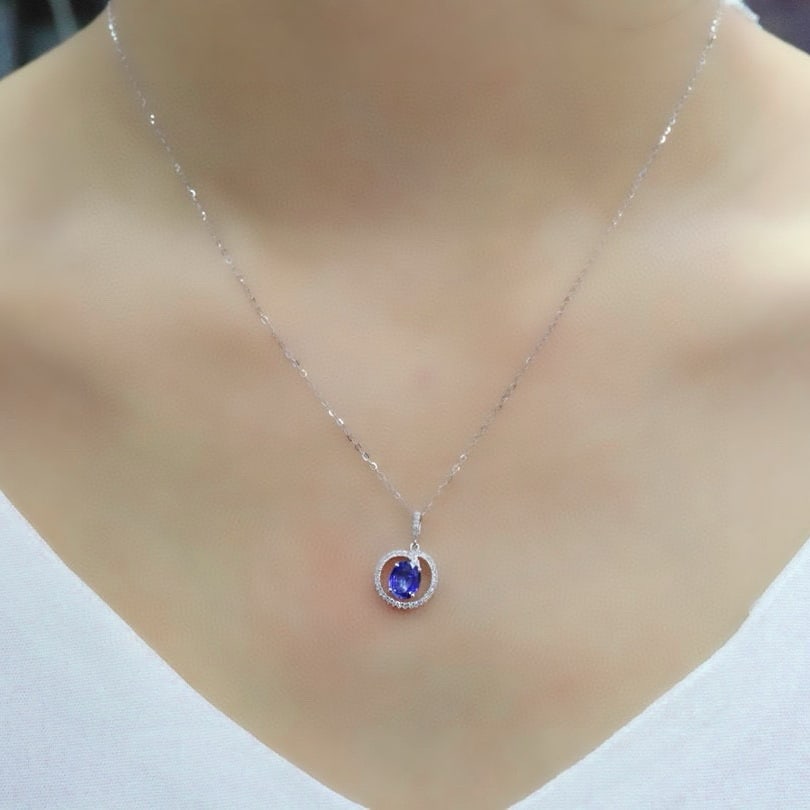 14k Gold 1.10 Ctw Natural Sapphire & Diamond Pendant( Without Chain ) - 4