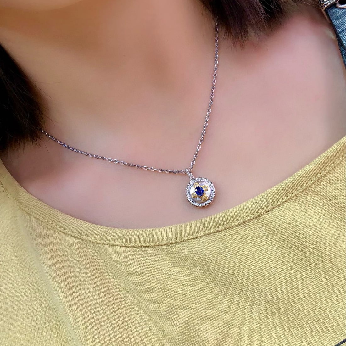 14k Gold 0.36 Ctw Natural Sapphire & Diamond Pendant( Without Chain ) - 5