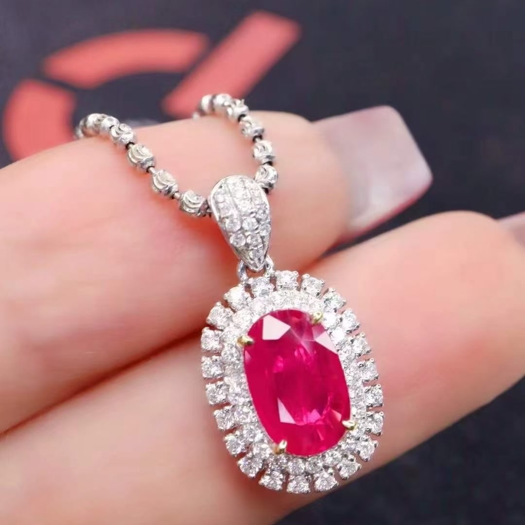 14k Gold 1.59 Ctw Natural Ruby & Diamond Pendant( Without Chain ) - 2