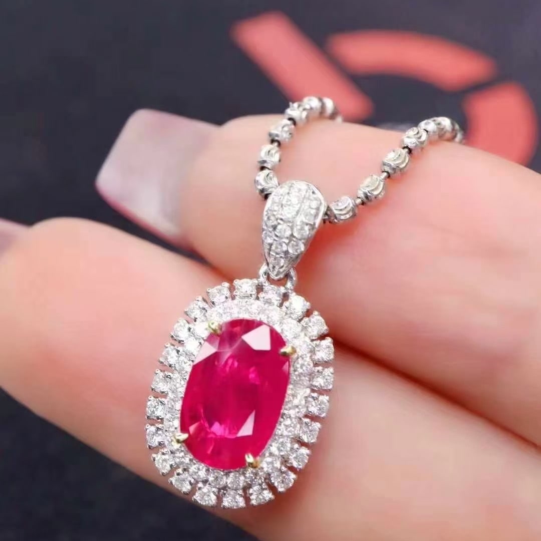 14k Gold 1.59 Ctw Natural Ruby & Diamond Pendant( Without Chain ) - 3