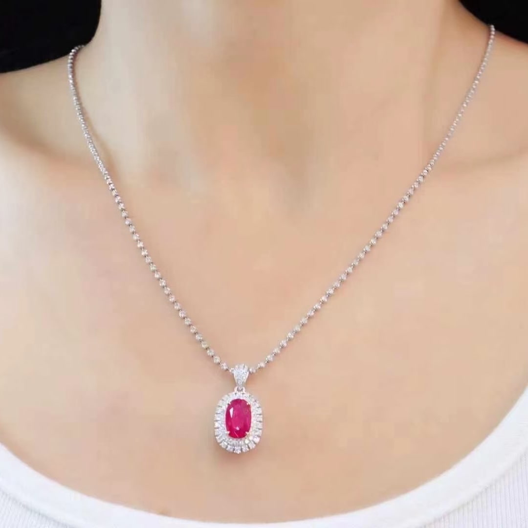 14k Gold 1.59 Ctw Natural Ruby & Diamond Pendant( Without Chain ) - 5