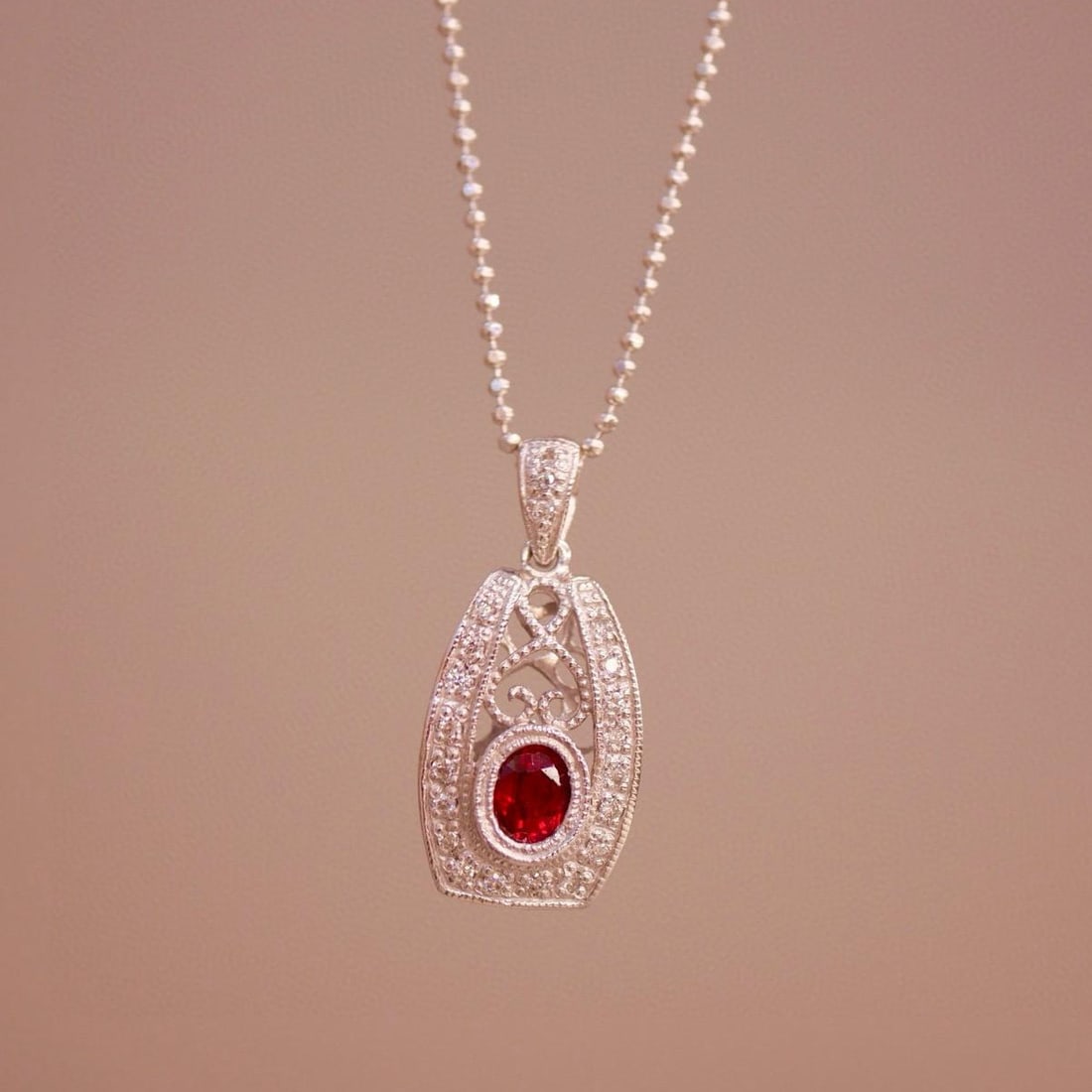 14k Gold 0.43 Ctw Natural Ruby & Diamond Necklace - 3