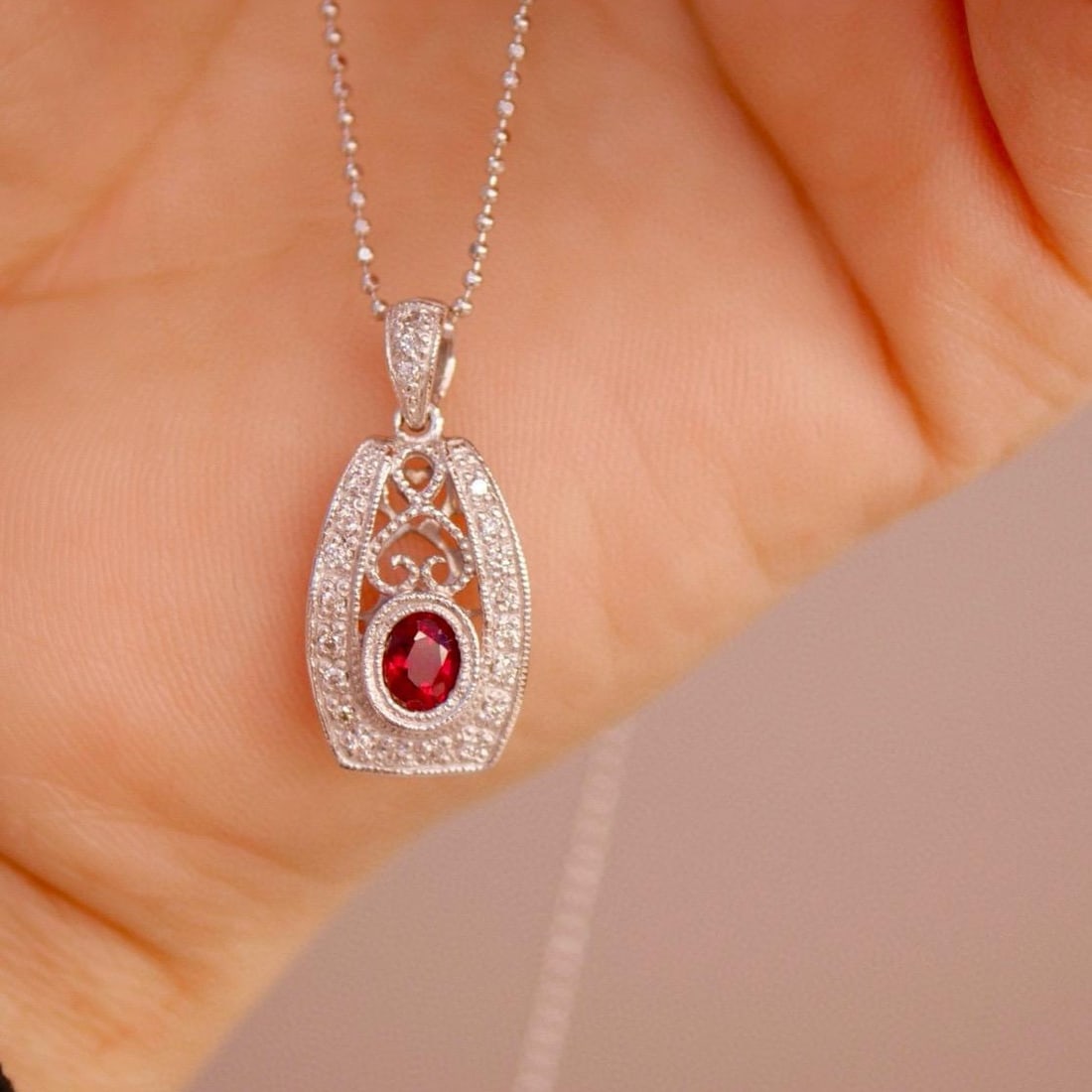 14k Gold 0.43 Ctw Natural Ruby & Diamond Necklace - 4