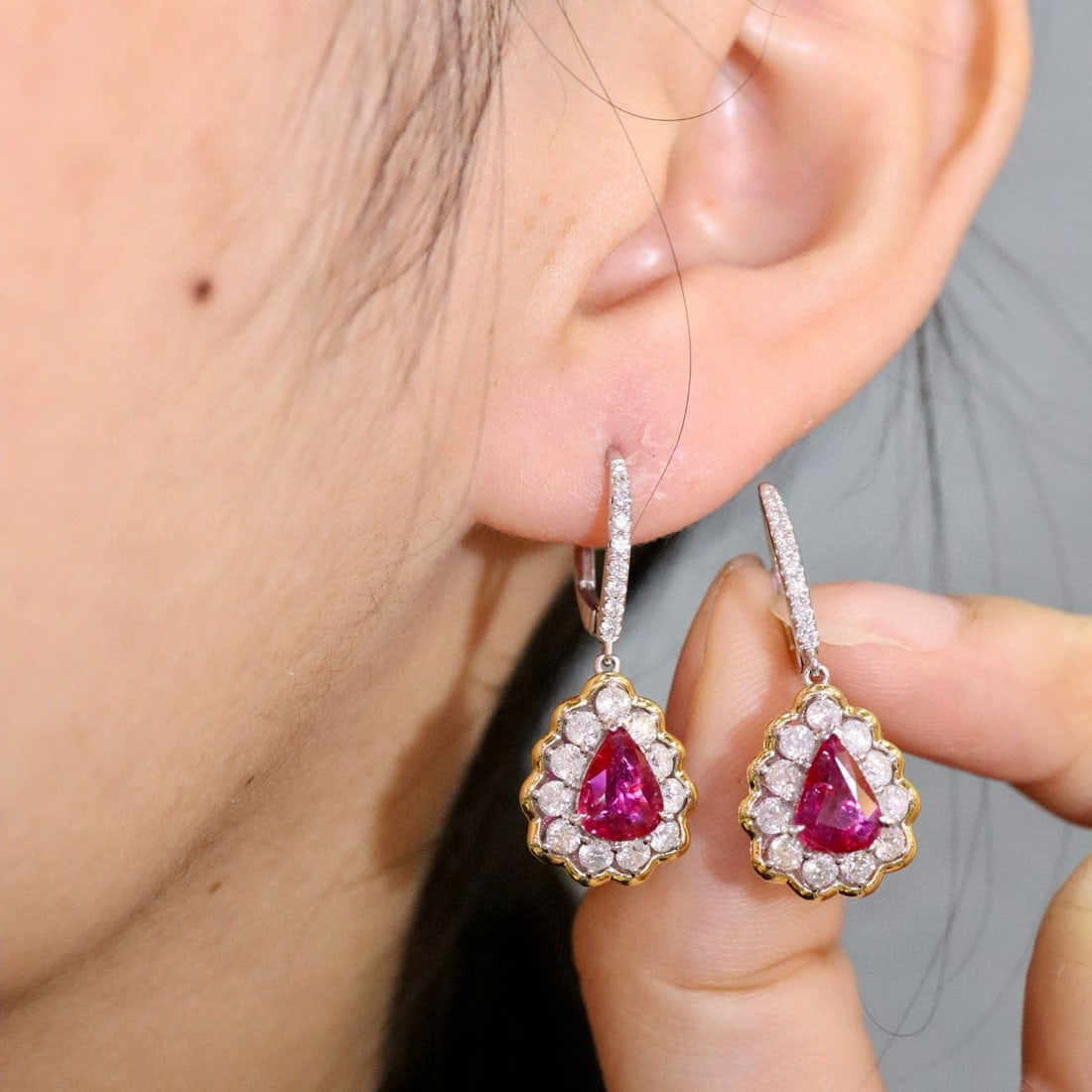 14k Gold 3.25 Ctw Natural Ruby & Diamond Earrings - 2