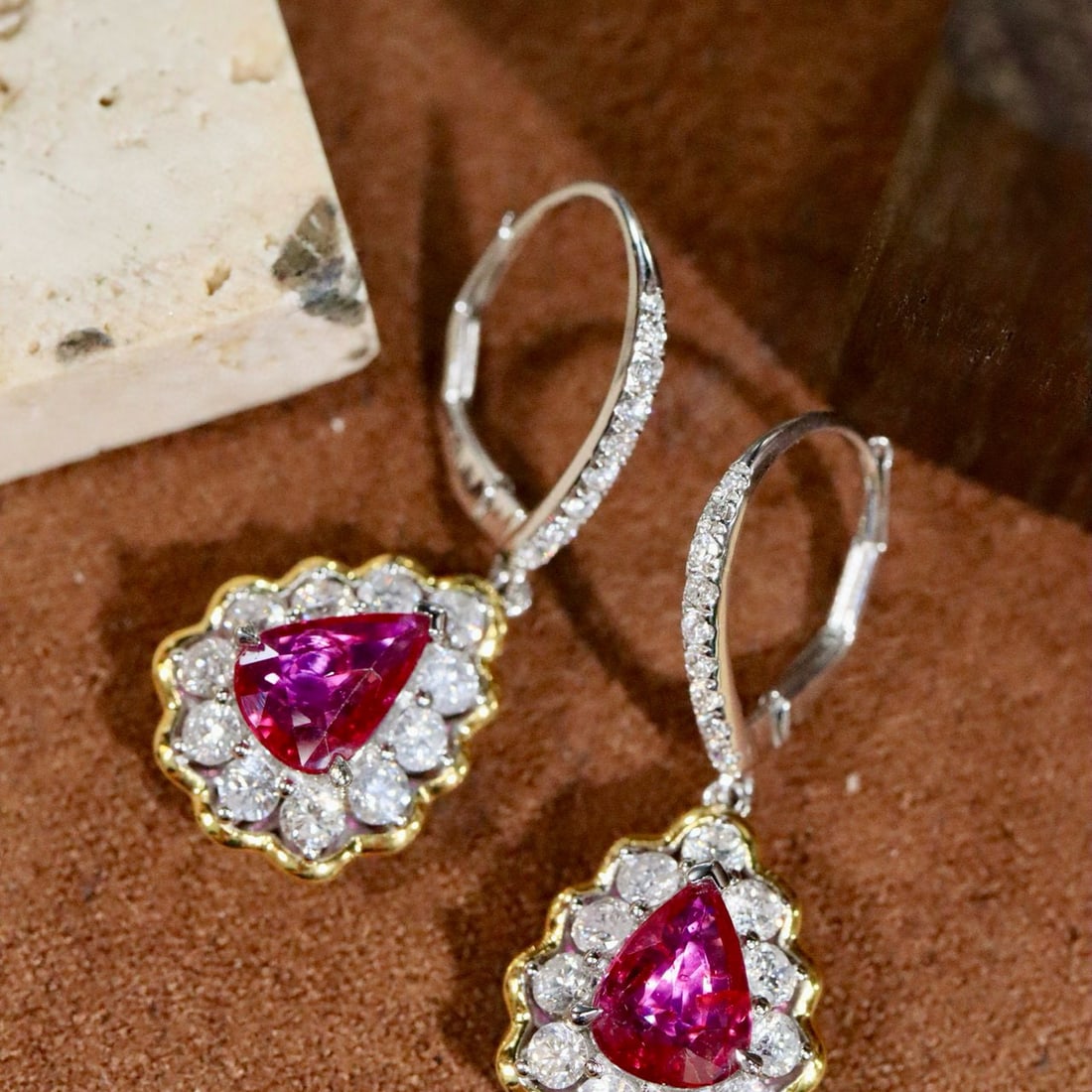 14k Gold 3.25 Ctw Natural Ruby & Diamond Earrings - 5