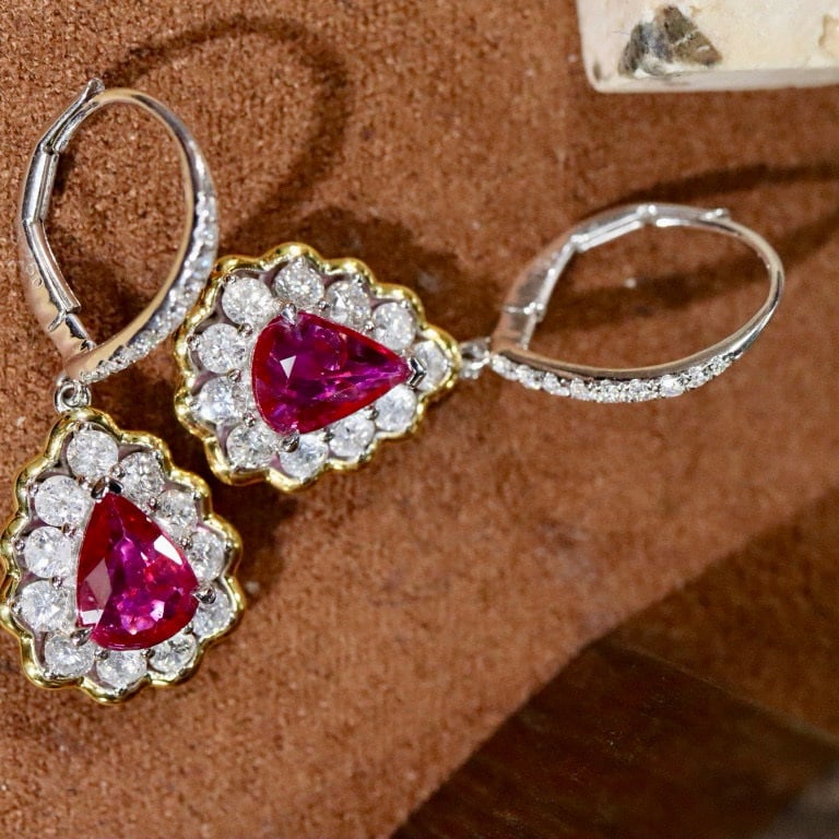 14k Gold 3.25 Ctw Natural Ruby & Diamond Earrings - 6
