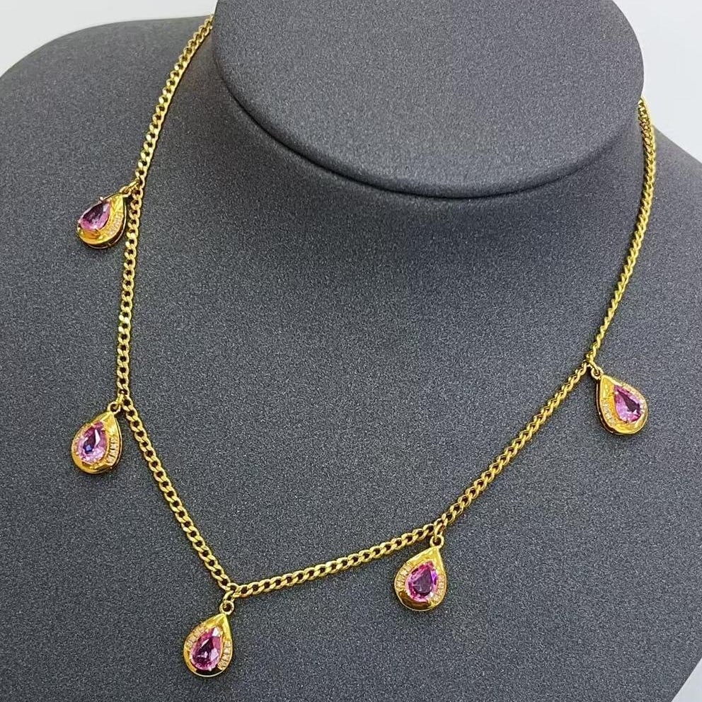 14k Gold 2.35 Ct Natural Padparadscha Sapphire & Diamond Necklace - 3
