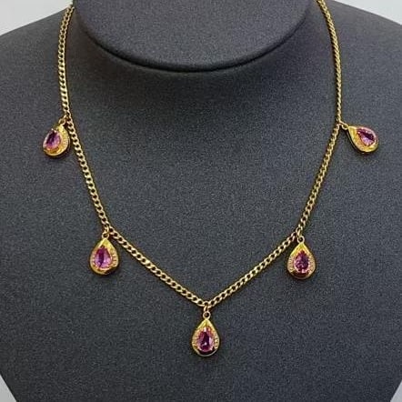 14k Gold 2.35 Ct Natural Padparadscha Sapphire & Diamond Necklace - 4