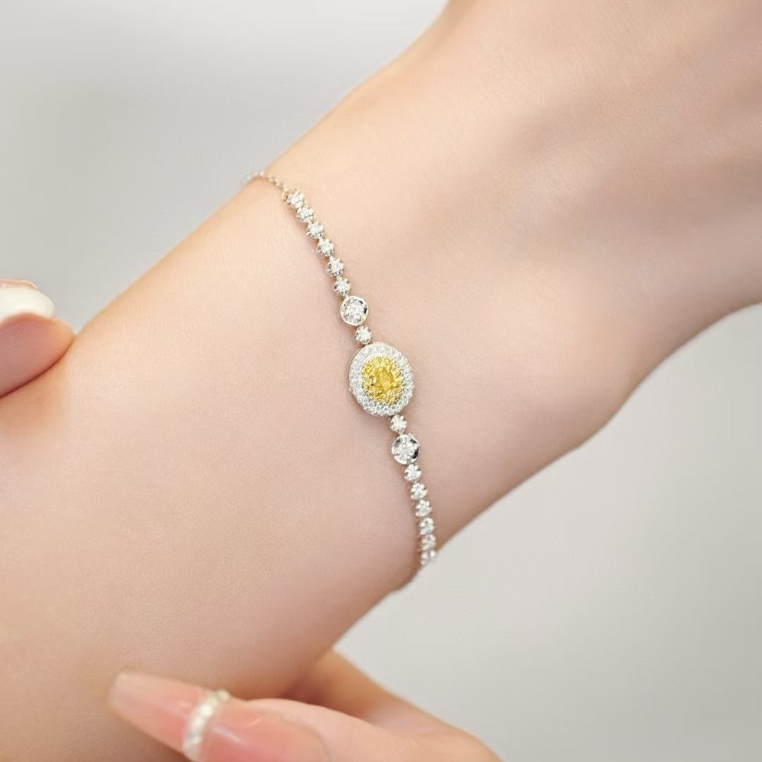 14k Gold 0.60 Ctw Natural Yellow Diamond & Diamond Bracelet - 2