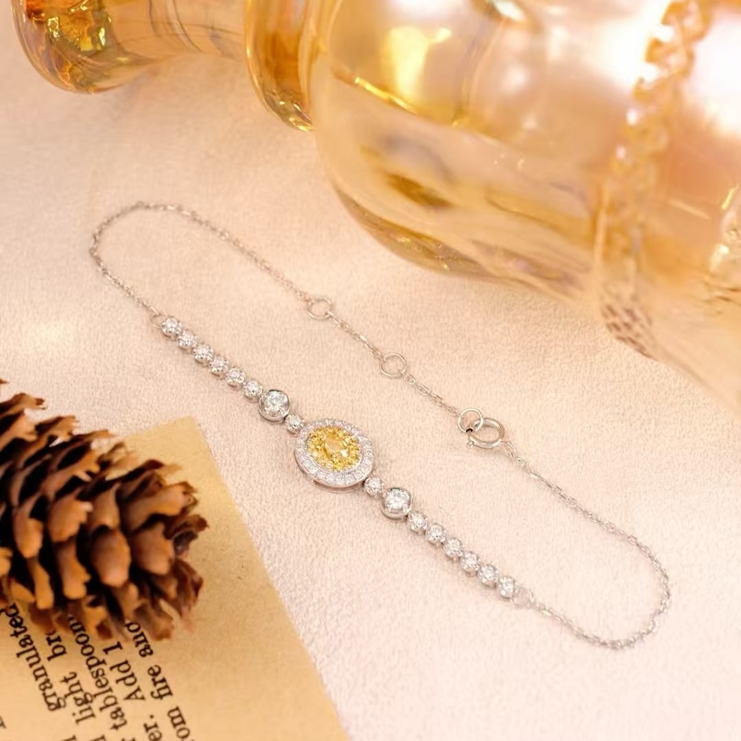 14k Gold 0.60 Ctw Natural Yellow Diamond & Diamond Bracelet - 5