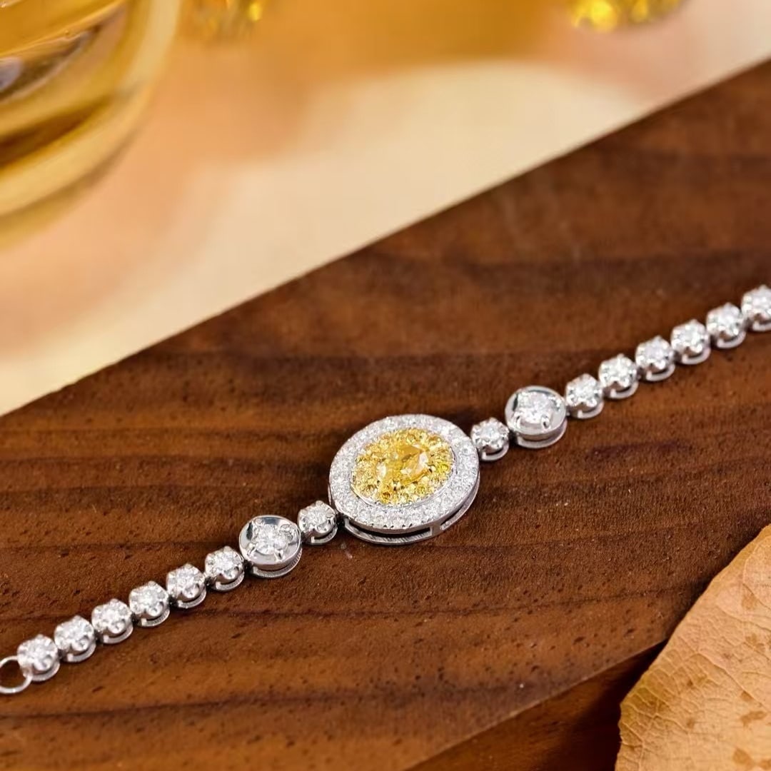 14k Gold 0.60 Ctw Natural Yellow Diamond & Diamond Bracelet - 6