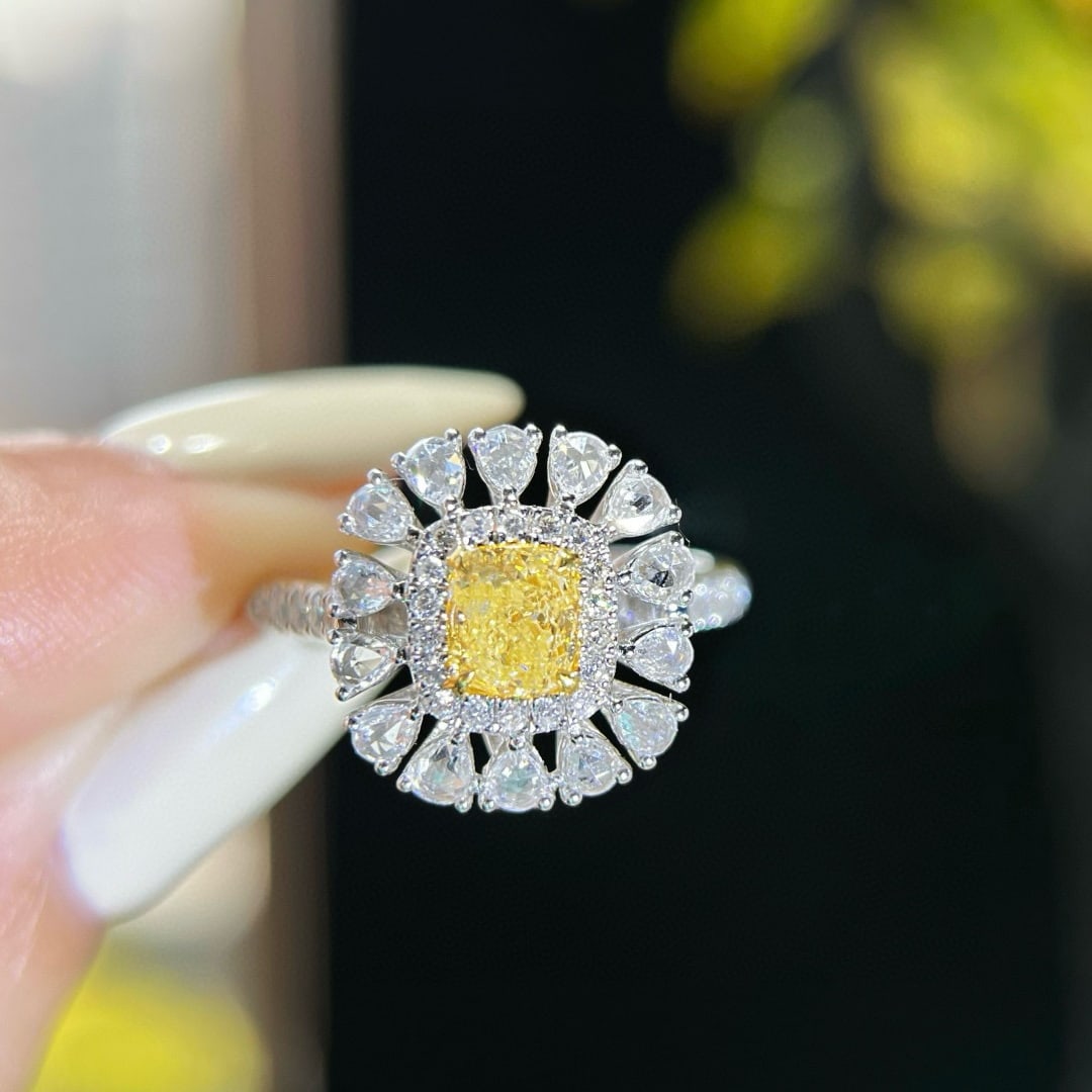 14k Gold 1.65 Ctw Natural Yellow Diamond & Diamond Ring/pendant( Without Chain ): Ref:231000410 // gold content:14k gold // ring size:7. 25us // // main gemstone:yellow diamond // shape:cushion // carat weight:1. 00ct // color:yellow // treatment:natural // // adjacent gemstone 2 :